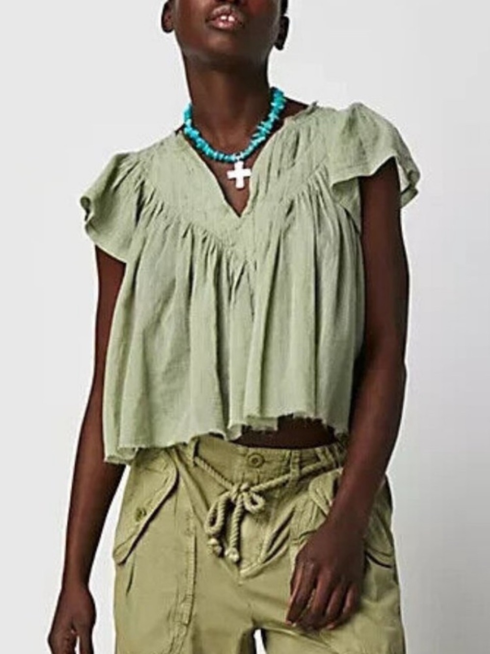 Free People Padma flutter sleeve blouse (sage green)